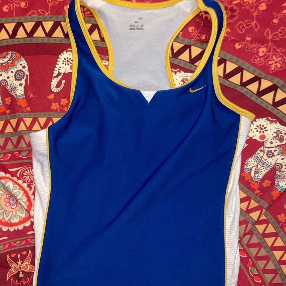 Nike Tennis Tank Top Blue And Yellow Small Built In Bra
